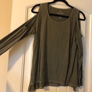 American Eagle olive green cold shoulder top